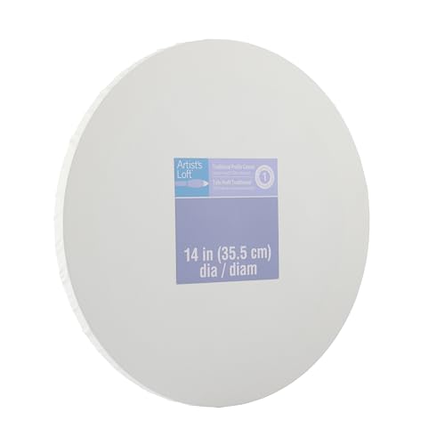 Artist's Loft 14" x 14" Level 1 White Round Traditional Profile Canvas - Archival Quality and Acid Free Cotton Canvas for Acrylic and Oil Paints - 1 Pack - size: 14 x 14