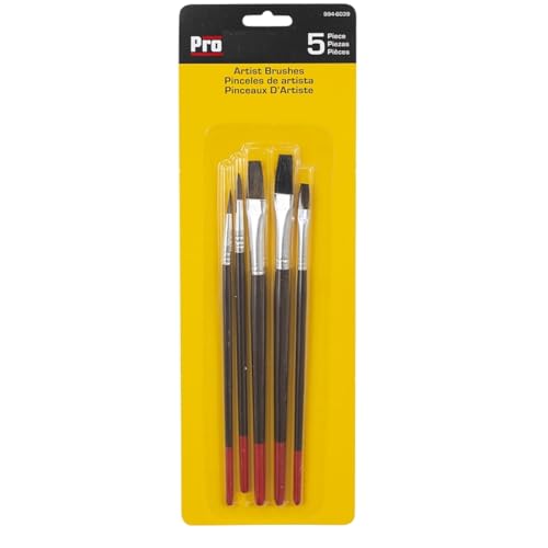 Rocky Mountain Goods Artist Paint Brushes Set for Acrylic, Oil, Watercolor Painting - 5 Pro Brushes - Pony Hair Round, Pony Hair Flat, Black Bristle Flat - Paint by Number Brushes - Wood Handle