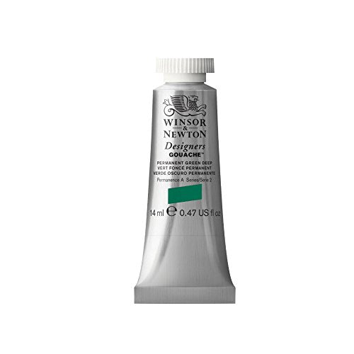 Winsor & Newton W&N Designers Gouache, 14ml Tube, Permanent Green Deep