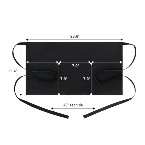 BOHARERS Cotton Server Aprons 3 Pack Waiter Waitress Apron Short Apron with Pockets Restaurant BBQ 12 Inch Black - color: A4-3 Pack Cotton Black