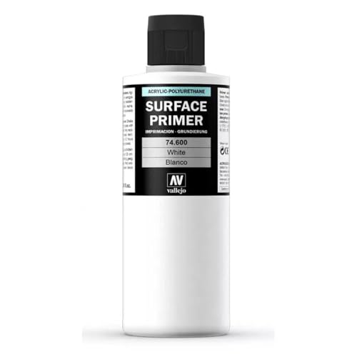 Vallejo - Bundle White Acrylic Surface Primer 200 ml (6.76 fl.oz.) + Airbrush Thinner for Acrylic Paints 200 ml. (6.76 fl.oz.)