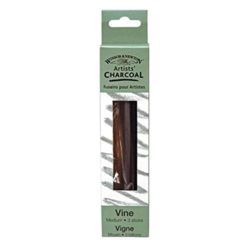 Winsor & Newton Artist Vine Charcoal Sticks, Medium, Black, Box of 3 Sticks - style: Box of 3