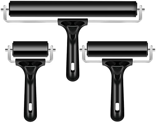 3 Pack Brayer Rollers for Crafting, Vinyl Rubber Roller Brayers, Printmaking Brayer Rollers for Cricut Maker, Gluing, Printing, Inking and Stamping(Black)