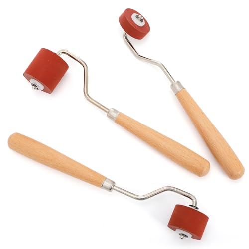 Pumtus 3 Sizes Rubber Brayer Roller, Small Printmaking Stamping Brayer, Vinyl Painting Roller with Wooden Handle, Tape Ink Roller Tool, Art Craft Brush for Gluing Wallpaper Scrapbook(0.4"+0.8"+1.18")