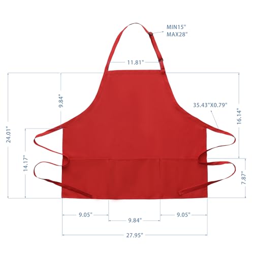 BOHARERS Kitchen Cooking Apron Unisex Adjustable chef apron with 3 pockets,1 Pack Red - color: A-01 Pack Red