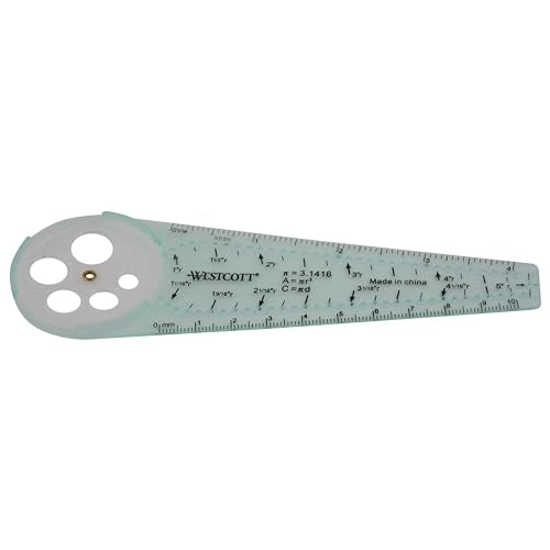 Westcott 00516 Safety Compass for Geometry, Drafting, Classrooms, Crafters and Artists, Shatterproof, Translucent Drawing Compass Creates Perfect Circles from 1/4-Inch to 10 Inches - size: Safety Compass