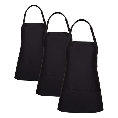 FAME® 3 Pocket Adjustable Unisex Bib Apron - F10 - Restaurants, Home, Hobbyist, Chef, Paint Party, Gardener, Grocery Store - color: Negro, size: One Size