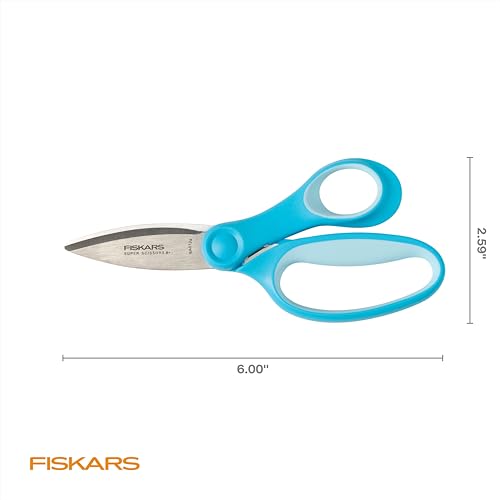 Fiskars 6" Kids Super Scissors with PowerCut Technology to Boost Cutting Power, Perfect for Multiple Paper Layers, Foam & Cardboard, Integrated Wire Cutter for Pipe Cleaners, Craft & School Supplies - style: Super Scissors
