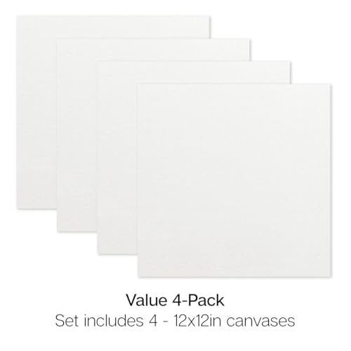 KINGART White Canvas Panel Set – Square, 12x12 Inch, 4-Pack – 100% Cotton, Pre-Primed Gesso Artist Boards for Acrylic, Oil, Sketching, & Mixed Media Painting - color: White, size: 12" x 12"