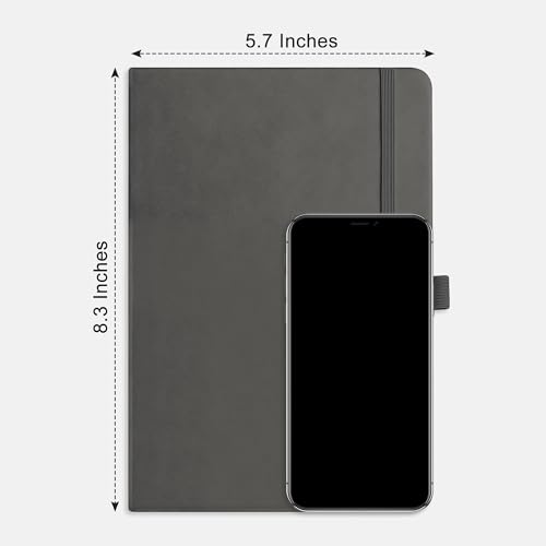 RETTACY Dotted Journal Notebook, 192 Pages, A5 Medium Size (5.7'' x 8.3''), Leather Hardcover, 100 GSM Thick Paper, for Journaling, Planning, Tracking (Gray) - color: Gray, style: Dotted