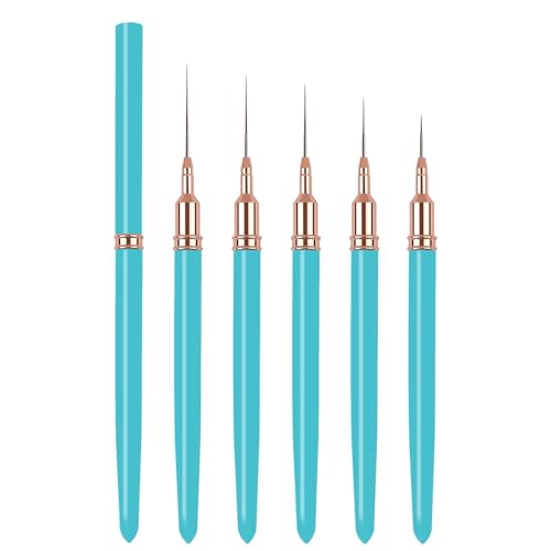 5PCS Liner Brushes for Nails, Nail Art Liner Brushes Set, 6/9/12/15/18mm Thin Detail Brush for Long Lines & Fine Drawing, UV Gel Polish Painting Nail Design Tools - Blue - color: Blue