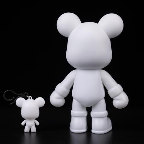 DIY Fluid Bear + Keychain Painting Set, Teddy Bear Figure for Creative Fluid Art and Home Decoration (9 Inch, Blank Mold) - size: 9 Inch