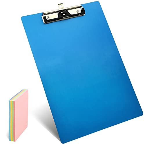 Aluminum Metal Clipboard Stainless Hangable Pen Holder Low-Profile Clip Board Size A4 9" x 12.6" with Sticky Note for School Office Business Medical Professionals Workshop Factory (Blue, Aluminum-A4) - style: Blue