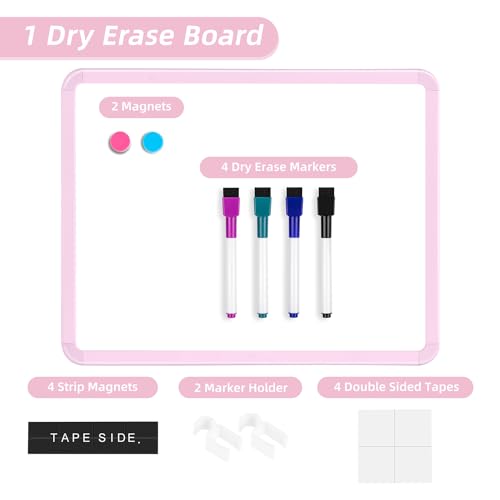 VUSIGN Small White Board Dry Erase, 14'' x 11'' Magnetic Dry Erase Board, Mini Whiteboard with Markers for Students, Fridge, Wall, Locker, Pink - color: G-pink 1 Pack