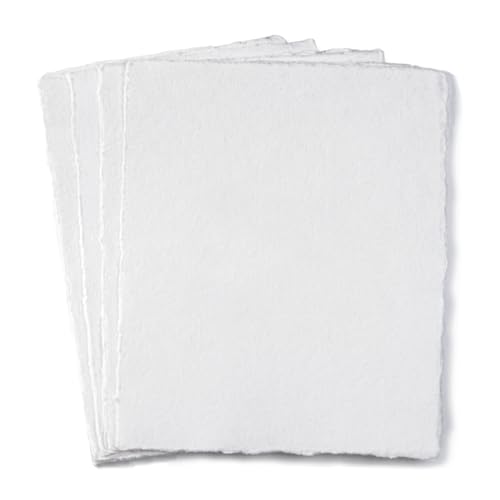 Wanderings Handmade White Deckle Edge Blank Paper - 10" x 12" - Recycled - Pack of 25 - Watercolor/Mixed Media Paper - Artwork Posters Signs Menus Invitations - Extra 300 GSM - Large - size: 10"x12"