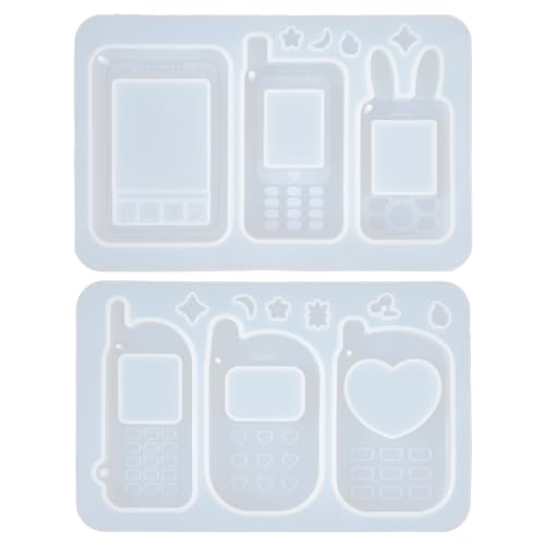 FUNSHOWCASE Resin Shaker Molds Set Mobile Phones Keychain Charm Pack of 8 Silicone Trays Seal Films Precision Tip Applicator Bottle Kit Bundle - color: Mobile Phones Craft Pack of 8