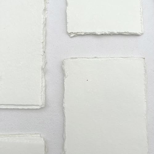 E-Tailor Premium Handmade Ivory White Paper 150 GSM Deckle Edge Mixed Media Sheets for Watercolour, Calligraphy, Writing, Invitations & Crafts – Recycled Cotton Rag Paper Pack of 50– 4x9” - size: 4x9"