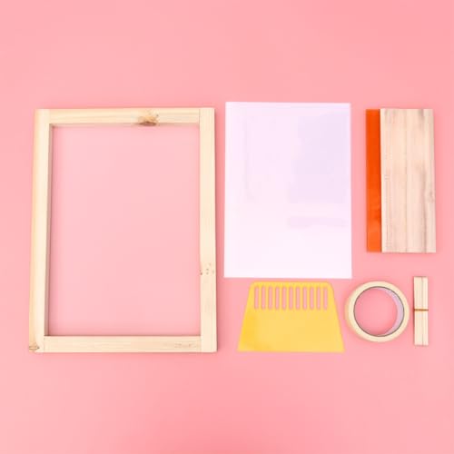 WOFASHPURET 19pcs Screen Printing Kit DIY Printing Tools Inkjet Transparency Film Mask Tape Reusable Wood and Plastic Squeegees Paint Projects Random Color