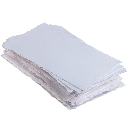 Thick Handmade A5 Size Watercolor Paper with Deckle Edge - 5.8" x 8.25" - 300GSM - Premium White Hot Press Smooth Mixed Media Paper Made with Recycled Cotton - 25 Loose Leaf Sheets - color: White, size: 5.8x8.3" (15x21cm)