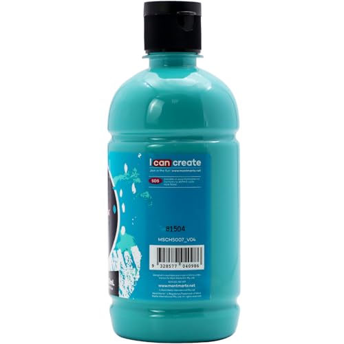 Mont Marte Signature Turquoise Acrylic Paint, 16.9oz (500ml), Semi-Matte Finish, Suitable for Canvas, Wood, Fabric, Leather, Cardboard, Paper, MDF and Crafts - color: Turquoise, size: 16.9 Fl Oz (Pack of 1)