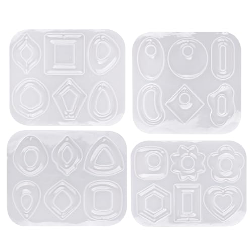 Earring Silicone Molds, 4 Packs Jewelry Resin Pendant Molds with Hole for DIY Fashion Epoxy Resin Geometry Necklace Earring Keychain for Women