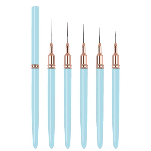 5PCS Liner Brushes for Nails, Nail Art Liner Brushes Set, 6/9/12/15/18mm Thin Detail Brush for Long Lines & Fine Drawing, UV Gel Polish Painting Nail Design Tools- Light Blue - color: Light Blue