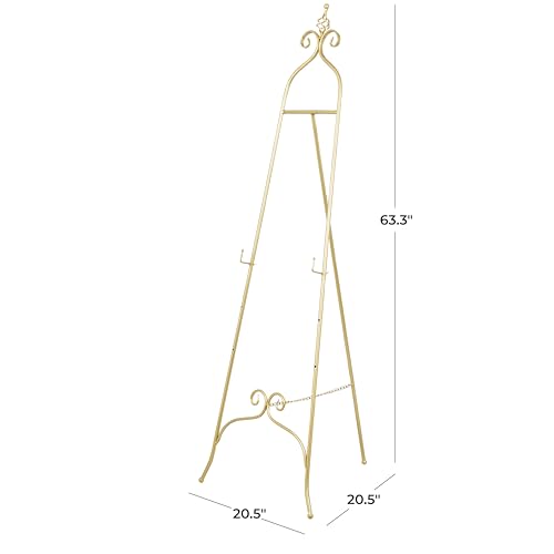 Deco 79 Metal Scroll Display Easel 3 Tier Floor Standing Easel, Display Stand 21" x 21" x 63", Gold - color: Gold