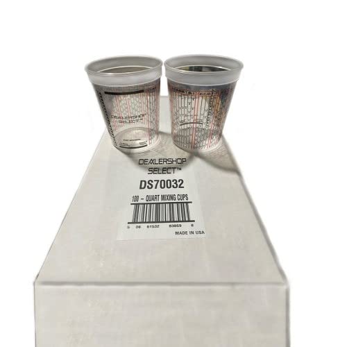 Disposable Solvent Resistant Cups with Graduations for Paint Mixing, Epoxy Resin Pour, Acrylic Paint and Stain 1 Quart 32 oz. Cups, 100 pack, for Body Shops, DIY, Garages, Dealerships, Made in USA