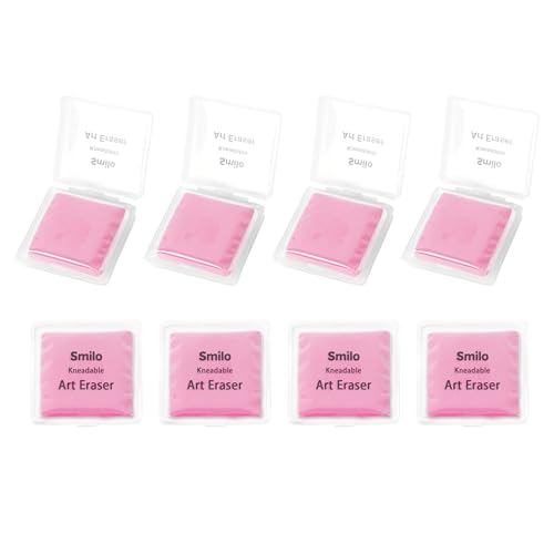 Smilo 8-Pack Pink Kneaded Erasers | Moldable & Dust-Free Putty Eraser | No Smudge Art Eraser with Case for Drawing - color: Pink