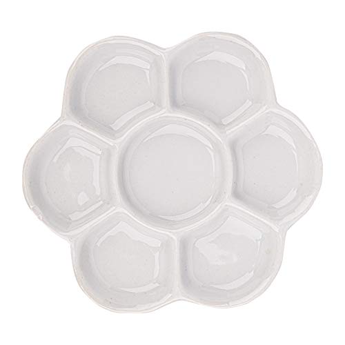 Foraineam 4 Pieces Ceramic Paint Palette Artist 7 Well Flower Palettes Painting Oil Watercolor Mixing Trays - size: 5 Inch