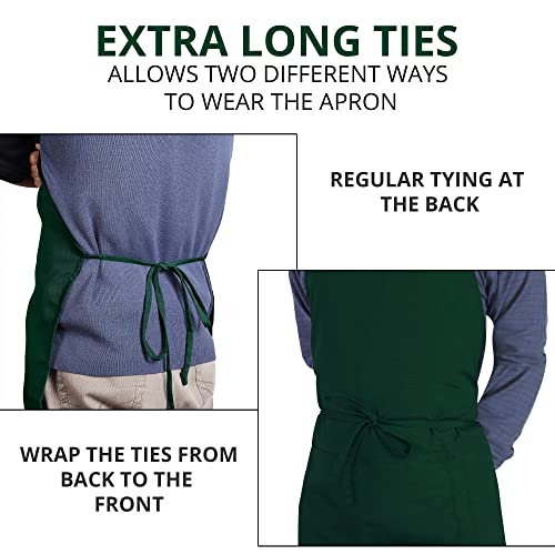 Utopia Kitchen 2 Pack Bib Apron, Adjustable with 2 Pockets, Water and Oil Resistant, Cooking Kitchen Chef Apron for Women Men - color: Green