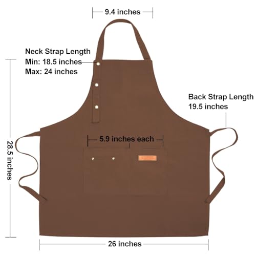 Kitchen Cooking Apron for Women Men with Big Pockets Canvas Waterproof Aprons for Server Pottery Artist Chef Apron - color: Brown