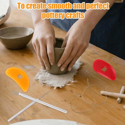 4pcs Pottery Trimming Ribs, with Clay Needle & Feather Wire Silicone Texture Mud Tool Kit for Sculpting Clay Modeling Texturing & Shaping Essential Tool Accessories for Potters and Ceramic Artists