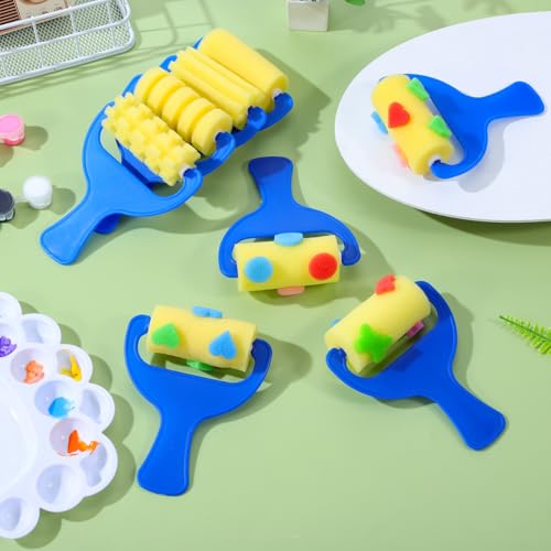 STOBOK Kids Paint Rollers Set, 8Pcs Sponge Painting Brushes with Large and Pattern Rollers for Finger Painting, Art Craft, Classroom Projects and Home DIY Crafts