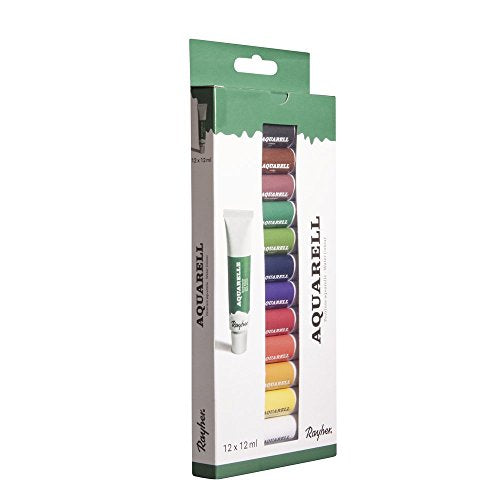 Rayher Artists Watercolour Paint Set, 12 Colours, Each Tube 12 ml (Set 144 ml), Ideal for Paper, Cardboard, Canvas, Painting Card, Beginners and Professional Artists 38915000 - style: Water colours