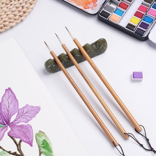 Fuumuui Chinese Calligraphy Brush, 3pcs Writing Brush Ink Painting Bamboo Watercolor Brushes Set Wolf Sheep Mix Brushes for Beginner Adult Professional Painting Tools - color: Wooden3