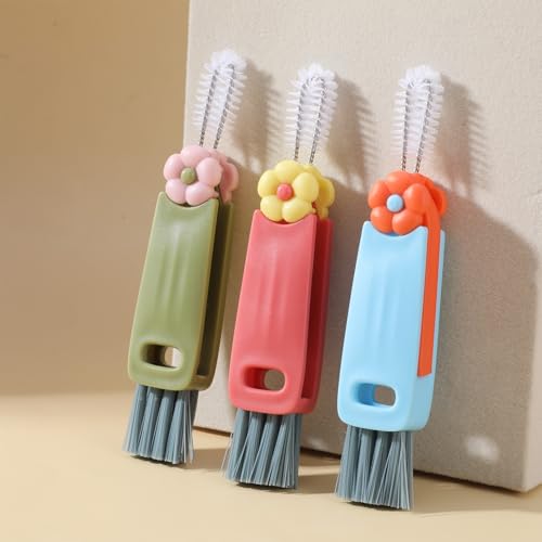 Hecila 3 in 1 Cup Lid Cleaning Brush Cup Lid Cleaning Brush 6PCS Multifunctional Bottle Cleaner Brushes 180° Rotatable Hangable Cups Crevice Cleaner Portable 3 Colors Home Kitchen Crevice Brushes