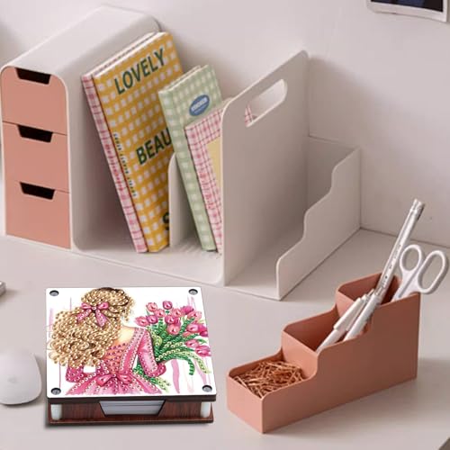 JISHSHAY 2 PCS Diamond Art Note Box Woman Diamond Painting Memo Boxes Flower Gem Painting Gem Art Memo Pad Holder Mosaic Kits for Adults Embroidery Kit Note Pad Holder, Contains 120 Sheets of Paper - color: Woman 4