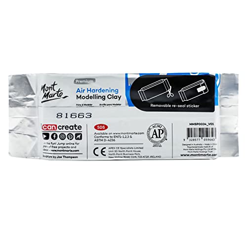 Mont Marte Grey Air Hardening Modeling Clay, 500g (1.1lb). Dries in Approximately 24 Hours. Suitable for Sculptors and Modelers of All Skill Levels. - color: Grey