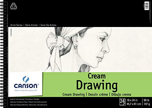 Canson Artist Series Cream Drawing Pad 18" x 24", Top Wire Bound, 24 Sheets (100510976) - size: 18x24, style: Cream Drawing