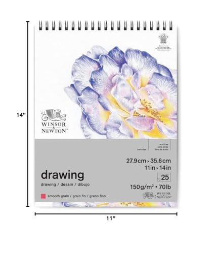 Winsor & Newton Classic Drawing Paper Pad, 11" x 14", 25 Sheets, 150gsm, Wired, Natural White - style: 11" x 14"