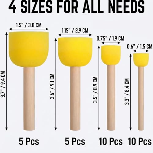 Foam Paint Brushes,Round Sponge Brushes Set for Painting, 30 Pcs 4 Sizes Acrylic Paint Sponges, Arts and Crafts Painting Tools