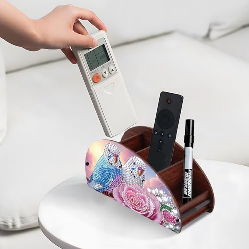 DIY Diamond Painting Tabletop Holder Lovebirds and Rose Design Handmade 5D Diamond Art Storage Box for TV AC Remotes Makeup Brushes Office Desktop Craft Valentine's Day Gift - color: Dove & Rose