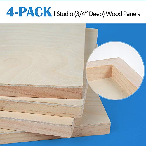 Falling in Art Unfinished Birch Wood Canvas Panels Kit, 4 Pack of 2 Sizes 11x14' and 9x12' Studio 3/4’’ Deep Cradle Boards for Pouring Art, Crafts, Painting, and More - size: 9*12 11*14 2-Pack