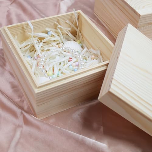 MY MIRONEY 2Pcs Wooden Unfinished Storage Box with Top Lid 5.91" x 5.91" Square Wooden Pine Box DIY Craft Stash Boxes for Arts Hobbies and Home Storage - size: 5.91" x 5.91"