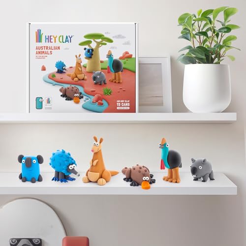 HEY CLAY Set - Colourful Modeling Air Dry Clay Kit for Kids 15 cans and Sculpting Tools with Fun Interactive Instructions App - Children 3+ (Australian Animals) - style: Australian Animals