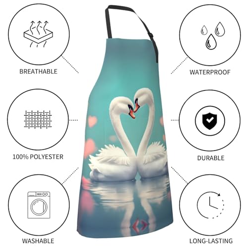 Cartoon heart sun Heavy Duty Waterproof Apron with Pockets for AdultsResistant Grilling, Gardening, Painting - color: The Swan in Love