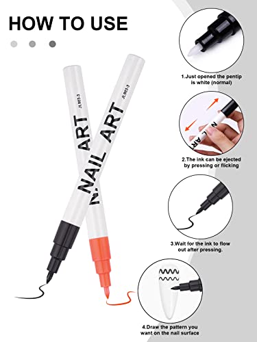 12 Color 3D Nail Art Pens Set, Kalolary Nail Point Graffiti Dotting Pen Drawing Painting Liner Brush for DIY Nail Art Beauty Adorn Manicure Tools - color: D