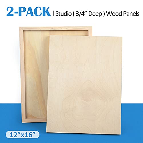 Falling in Art Unfinished Birch Wood Panels Kit, 2 Pack of 12x16’’ Studio 3/4’’ Deep Cradle Boards for Pouring Art, Crafts, Painting, and More - size: 12*16 2-pack