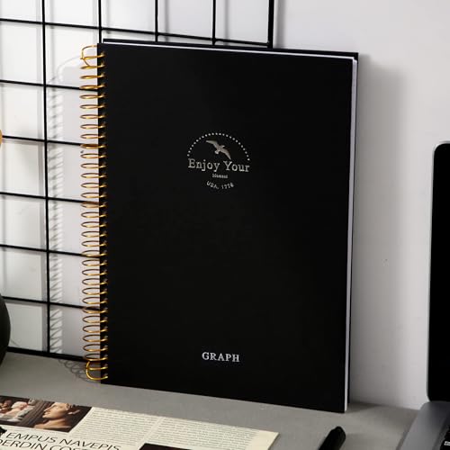 FLYING EAGLE 8.5 x 11 Large Graph Notebook Journal Spiral Graph Grid Notebook 210 Pages Hardcover Graph Notebook Engineering Paper Notebook Graphing Notebook for Men Women, Black - color: Black, size: Graph